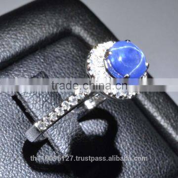 6.5x6.5 MM Blue Star Sapphire Ring Lab-Created Sterling Silver 92.5 Size 6.75