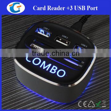 usb hub driver 3 ports with card readers and led logo