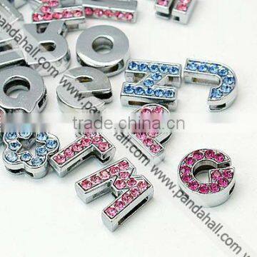 Alloy Rhinestone Alphabet Slide Charms(RB-C1427)