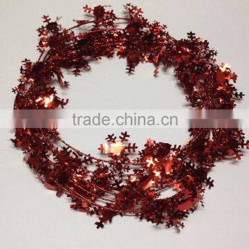 HOT SALE Metallic Red PVC Christmas Gift Packaging Wired Snowflake Tinsel Garland