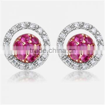 18K gold natural diamond plated ruby earring for women