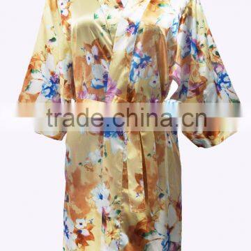 High Quality Cheap Women Floral Print Satin Kimono Bath Robes Wholesale