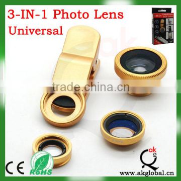 3 in 1 Clip-On 180 Fish Eye Lens + Wide Angle + Macro Lens For Apple iPhone 4S/5G Mobile Phones & Digital Cameras