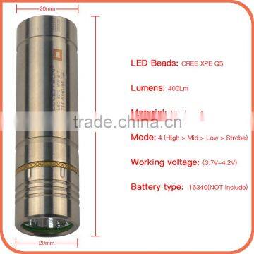 LuckySun China Led Slim Torch 304 Stainless Steel 300Lm Mini Q5 in Led Flashlights for Outdoor Hiking photo-2