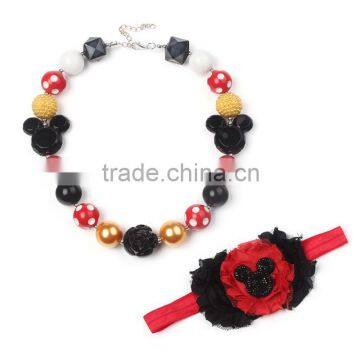 beautiful mickey necklace and hairband fashion cute baby girl bubblegum necklace and hairband