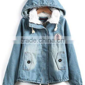 hooded blue womens denim coat