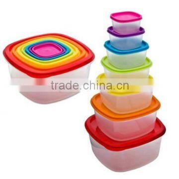 7 x Clear Plastic Food Storage Box Containers With Multi Colour Lids