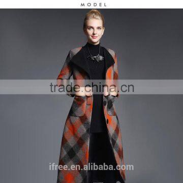 High end soft wool grid wool coat ladies clothes