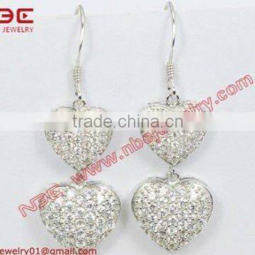 Hot sale cheep 925 silver earrings jewelry,romantic heart design silver jewellery,morden 925 silver cubic zircon earrings