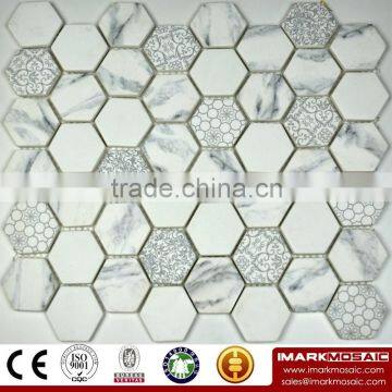 IMARK 3D Inkjet Printing Comment tiles in 2" Hexagonal Glass Mosaic Tile CODE IH6-009