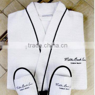 Middle Waffle Bathrobe With Piping Hotel Spa Bathrobe