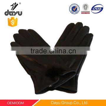 OEM high quality rabbit fur decorate hand gloves fur trim leather gloves for winter