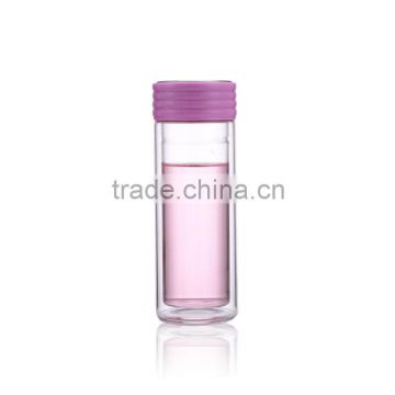 250ml simple purple double wall glass water bottle with customer's logo for tea or coffee