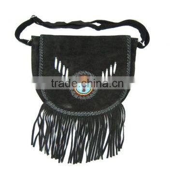 Black Western Style Real Suede Leather Beaded Ladies Shoulder Hand Made