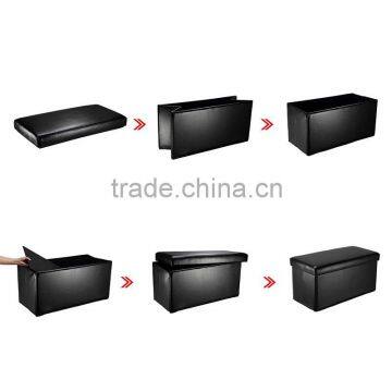 Folding Ottoman Storage Box Seat Chest PU Leather Black 30''X15''X15'' photo-6