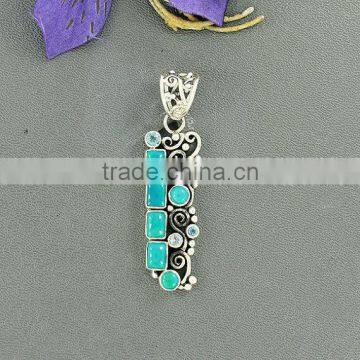 falak gems Arizona Turquoise, Blue Topaz Gemstone Pendant, Cocktail Pendant