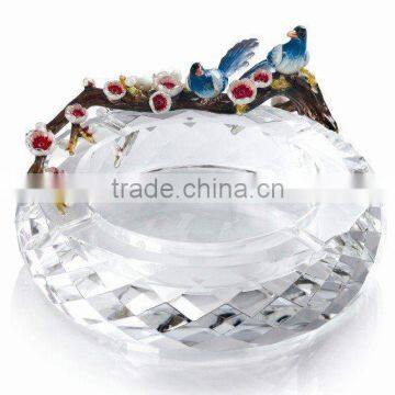 hot selling sell noble high class craft crystal+ pewter design ashtray business gift