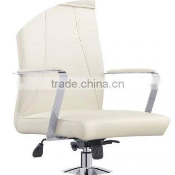 Simple Design High Back White Leather Office Chair Chrome Arms White Leather photo-4