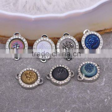 Agate Titanium Connector Beads Quartz Geode Stone Druzy Beads Dark Silver plated Pave Zircon Beads For Jewelry Making