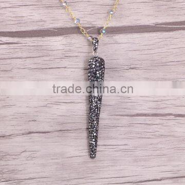 Pave Crystal Rhinestone Jewelry Point Pendant, Druzy Stones Simple Design Pendant For Women