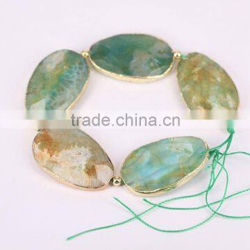 Full Strand Dragon Vein Agate Stone Beads, Gold Plated Edged Waterdrop Agate Druzy Gemstone Jewelry