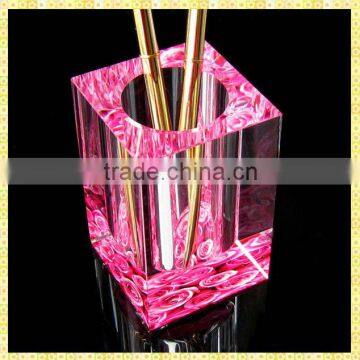 Exquisite Red Crystal Glass Office Pen Holder For Table Decoration