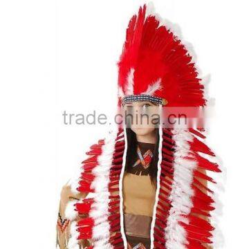 Red-White Indian Headdress Adult Native American Costume Feather headdress