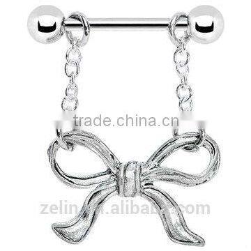 fashion body piercing jewelry Stainless steel butterfly dangle nipple ring