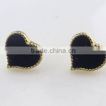 Temperament black stone hearts gold earring