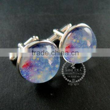 20mm Silver Plated Blue Galaxy Universe Art Collage Round Glass Cabochon Fashion Cufflinks Wedding Cuff Link Gift 6600057 photo-3