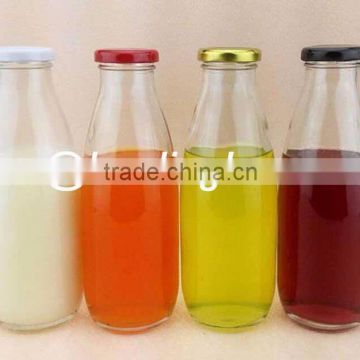 Country Antique Glass Milk Drink Bottles with Metal Caps