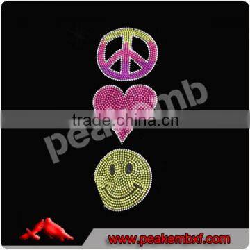 Bling Transfer Peace Love Emoji Rhinestone Iron on for Kids T Shirt