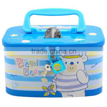 Tin rectangular Kids money box with handle