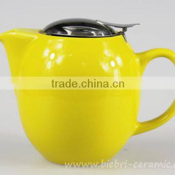 350ml Elegant Yellow Color Glazed Mini Chinese Ceramic Teapot With Stainless Steel Infuser And Lids