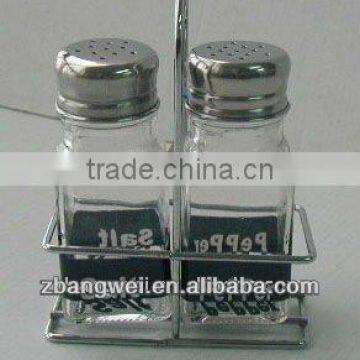 2pcs glass spice jar set with metal rack