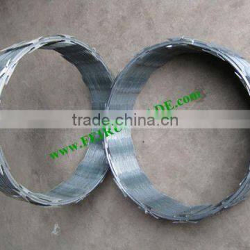 Weld Mesh with flat wrap razor wire on concrete posts