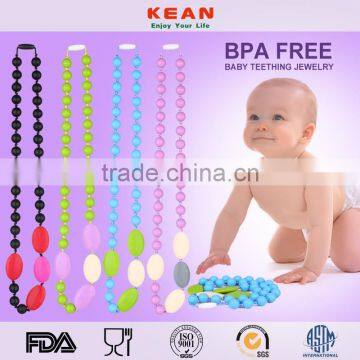 BPA free silicone jewellry accessories beaded necklace for baby teething chew