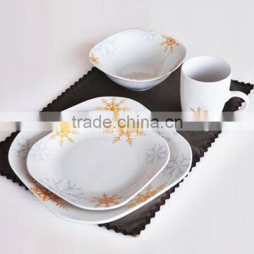 16pcs square ceramic dinnerware set with gold decal