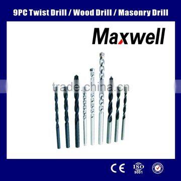 9PC Twist Drill &Wood Drill&Masonry Drill Bit Set