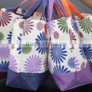 Flora Print Jute Shopping Bag With Bottom One Color Fabric Jute photo-6