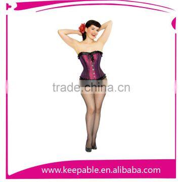 Playgirl Authentic Full Steel Boned Overbust Black Ribbon Bow Corset Shaper