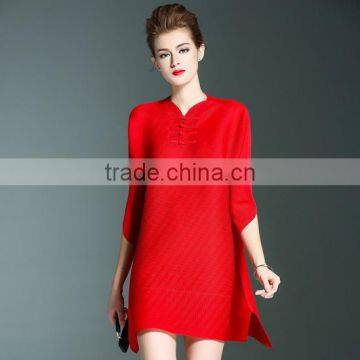 Women Chinese style retro plain colors swinging flared dress