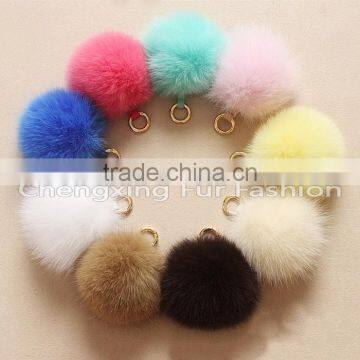 CX-R-32 Detachable Cheap Handmade Genuine Fox Fur Ball Key Ring