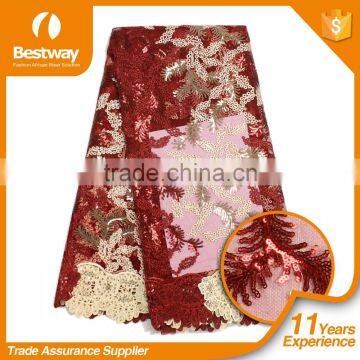 Wholesale African Wedding Lace Fabric Emboridery Dubai Lace With Sequins FL0184 photo-4