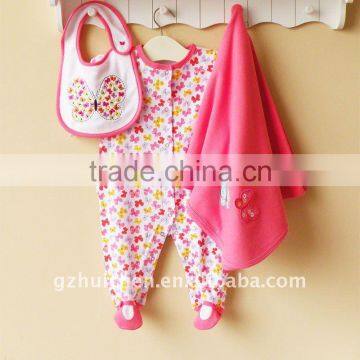 2011 autumn mom and bab baby romper set 100% cotton embroider 3pcs