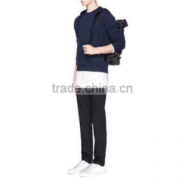 Neck Blank Hoodie Elbow Leather no Drawstring Leather Sleeve Sweatshirt photo-5