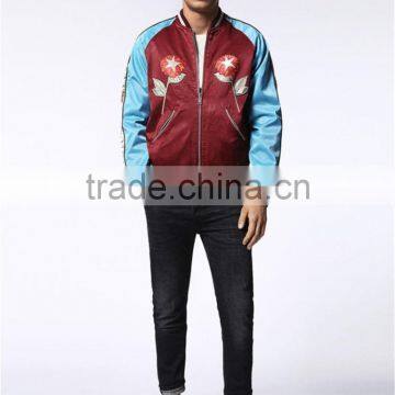 MGOO New Arrival Satin Raglan Long Sleeves Jackets Baseball Red Mens Bomber Jackets With Custom Embroidery photo-5