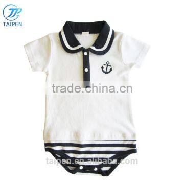 Navy Style Baby Bodysuit With Black and White Stripe Kids Clothes Summer Toddler Short Sleeves Romper