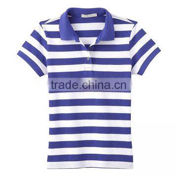 Bulk Yarn Dyed Strip Women Brand Latest Design Two Color Polo Shirt photo-2