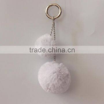 Myfur Double Fake Rabbit Fur Ball Keychain Pom Pom Fluffy Key Chains Pompom Car Keyring Women Bag Pendant photo-2